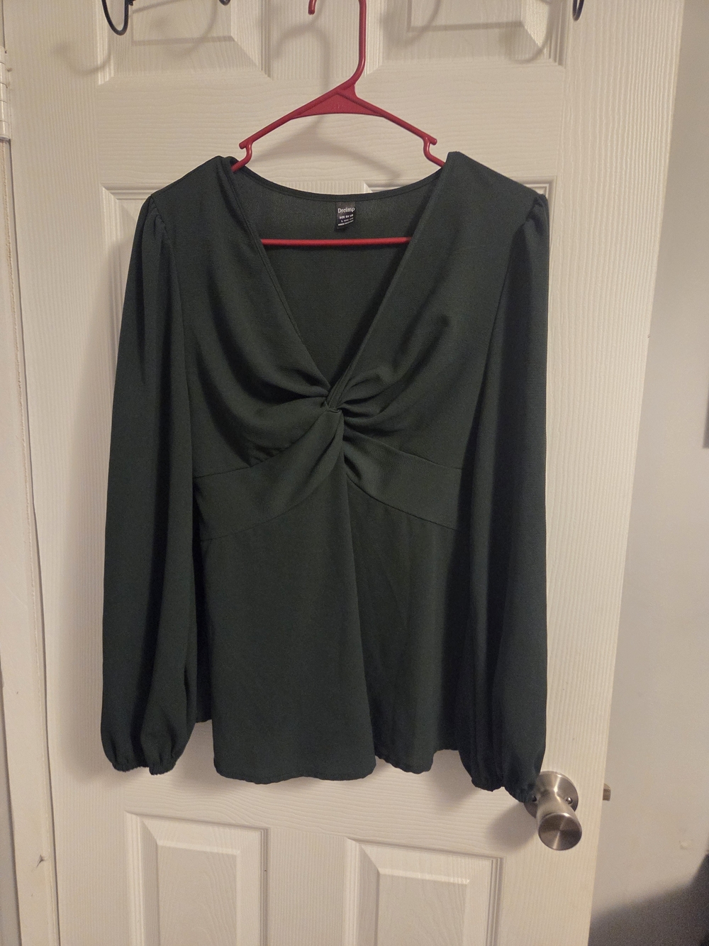 Twist Front Long Sleeve Top - Dark Green